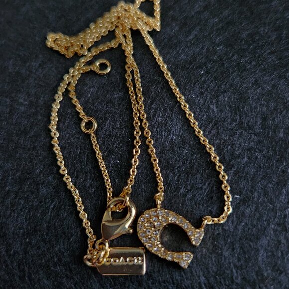 COACH Signature C crystal pendant gold toned chain with charm - Picture 1 of 8